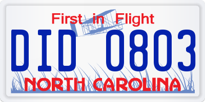 NC license plate DID0803