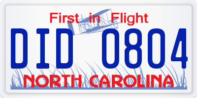 NC license plate DID0804