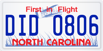NC license plate DID0806