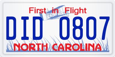 NC license plate DID0807