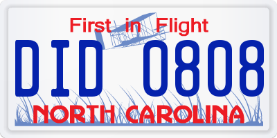 NC license plate DID0808