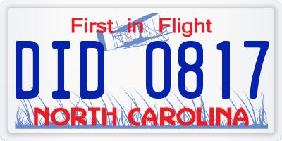 NC license plate DID0817