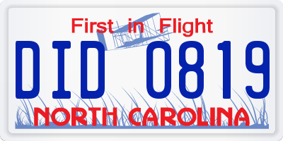 NC license plate DID0819