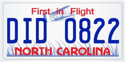 NC license plate DID0822