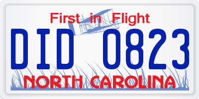 NC license plate DID0823