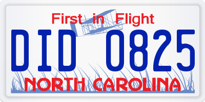 NC license plate DID0825
