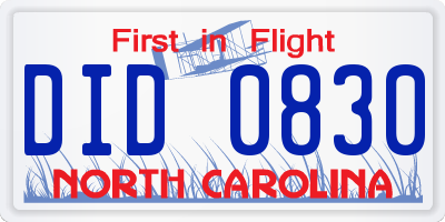 NC license plate DID0830
