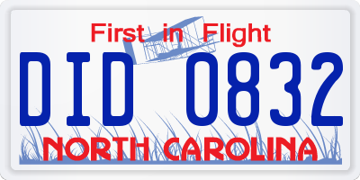 NC license plate DID0832