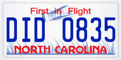 NC license plate DID0835