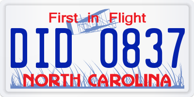 NC license plate DID0837