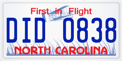 NC license plate DID0838