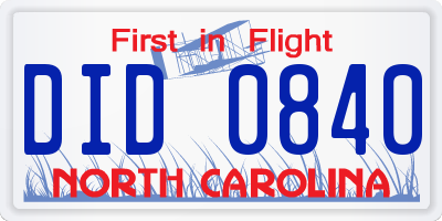 NC license plate DID0840