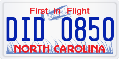 NC license plate DID0850