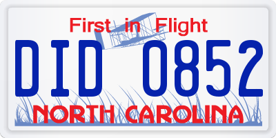 NC license plate DID0852