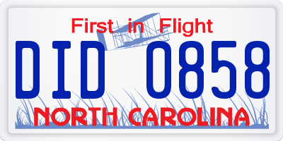NC license plate DID0858