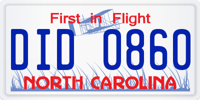 NC license plate DID0860