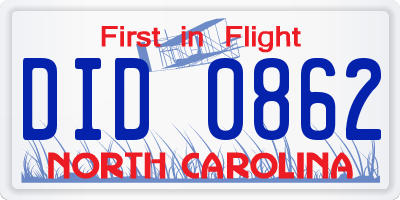 NC license plate DID0862