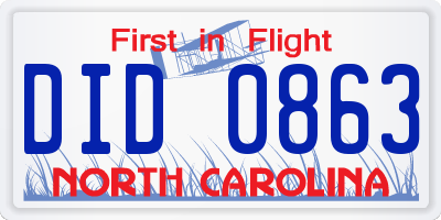 NC license plate DID0863