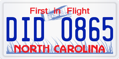 NC license plate DID0865