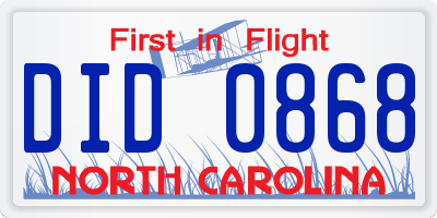 NC license plate DID0868