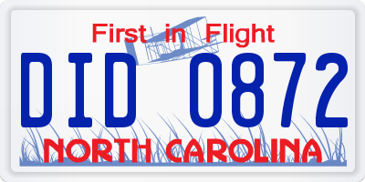NC license plate DID0872