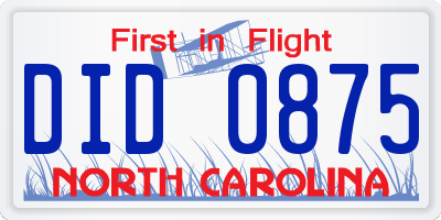NC license plate DID0875