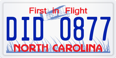 NC license plate DID0877