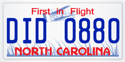 NC license plate DID0880