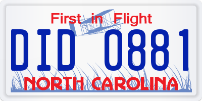 NC license plate DID0881