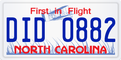 NC license plate DID0882