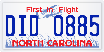 NC license plate DID0885