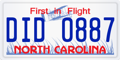 NC license plate DID0887