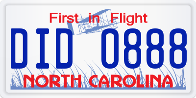 NC license plate DID0888