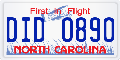 NC license plate DID0890