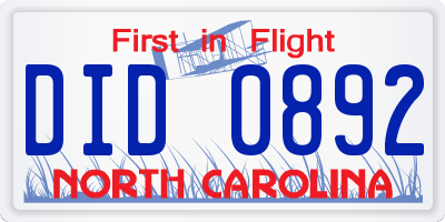 NC license plate DID0892