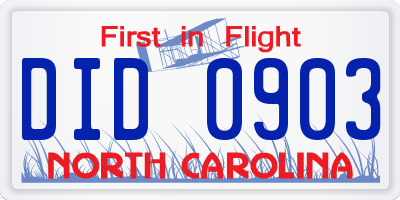 NC license plate DID0903