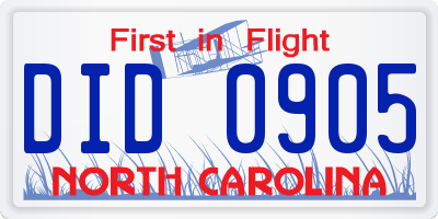 NC license plate DID0905