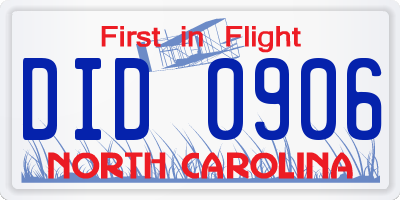 NC license plate DID0906