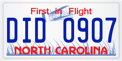 NC license plate DID0907
