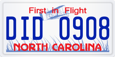 NC license plate DID0908