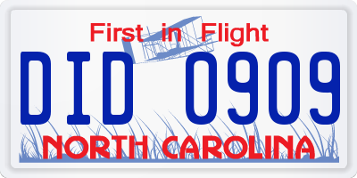 NC license plate DID0909
