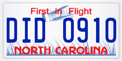 NC license plate DID0910