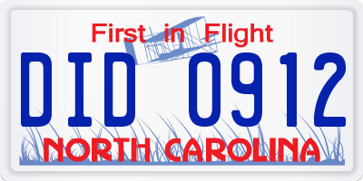 NC license plate DID0912