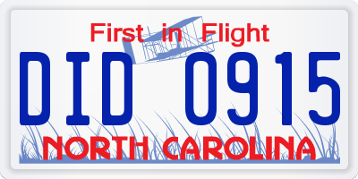 NC license plate DID0915