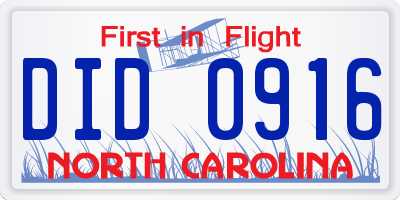 NC license plate DID0916