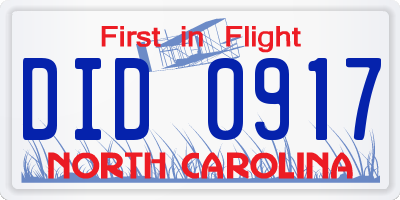 NC license plate DID0917