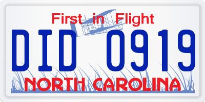 NC license plate DID0919