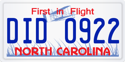 NC license plate DID0922