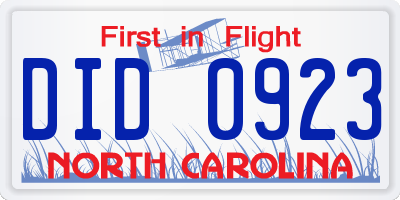 NC license plate DID0923