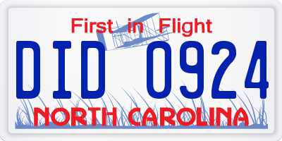 NC license plate DID0924